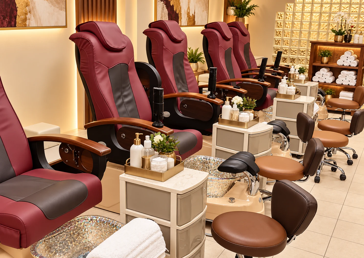 Pedicure chairs inside Tulips Nails & Spa